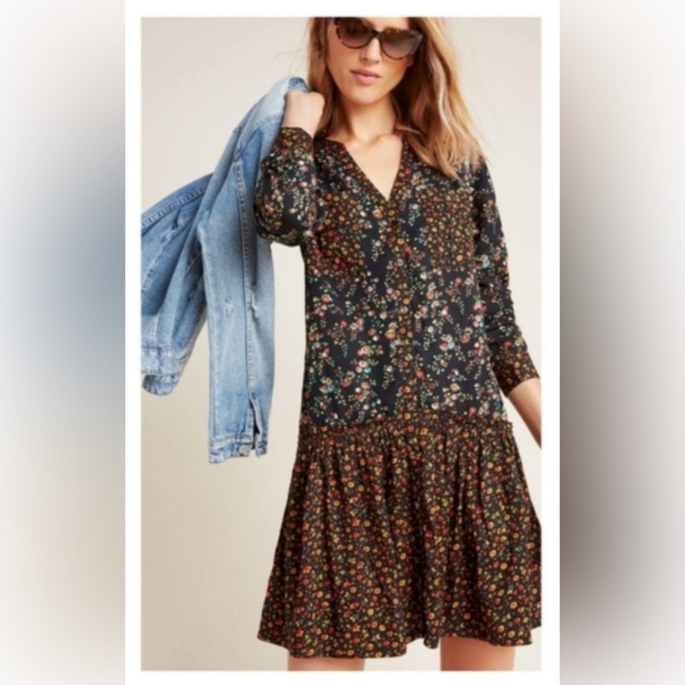 Anthropologie Maeve Floral Long Sleeve Marlie Tunic Dress